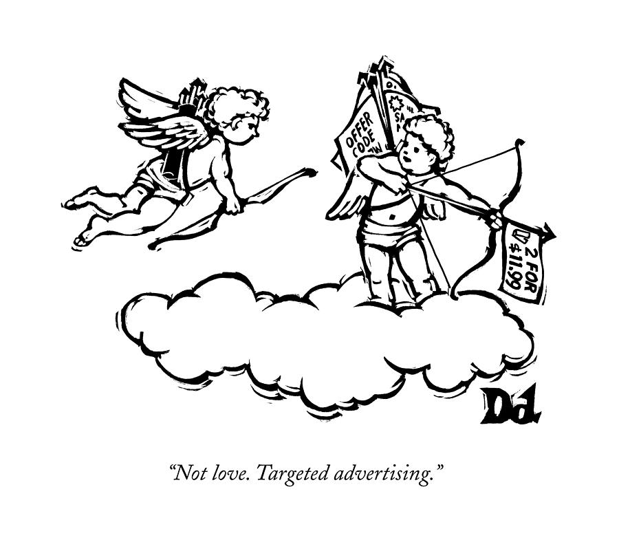 Valentines Day Drawing - Cupids Twin Shoots Coupons From Up On A Cloud by Drew Dernavich