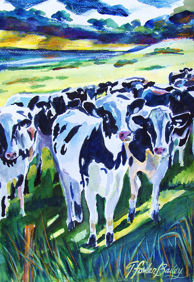 Holstein Painting - Curiosity Cows Original Sold PRINTS Available by Tf Bailey