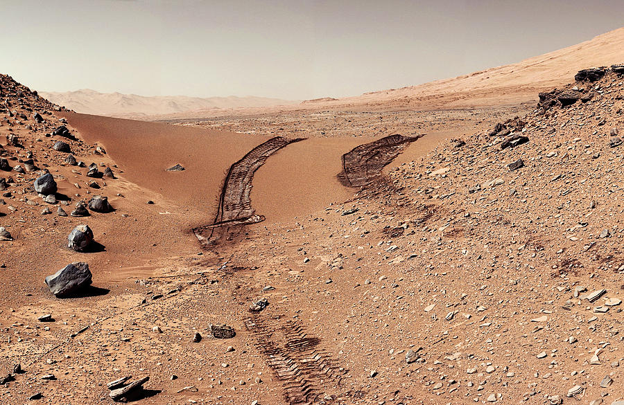 Curiosity tracks under the sun in mars Photograph by Weston Westmoreland