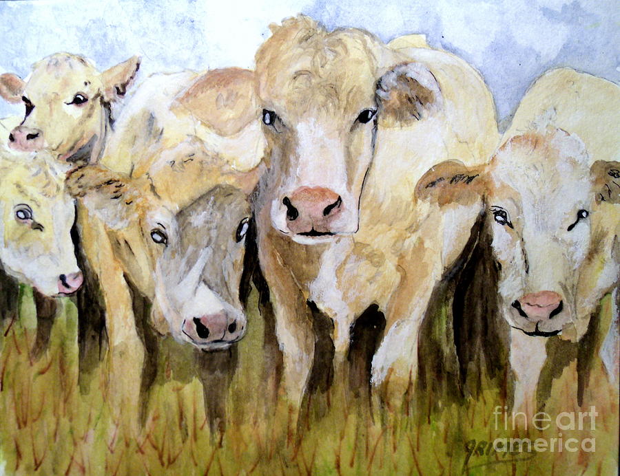 Curious Cows Painting by Carol Grimes
