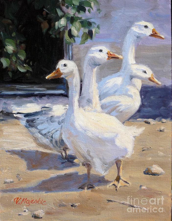Curious Geese at the Farm Painting by Viktoria K Majestic