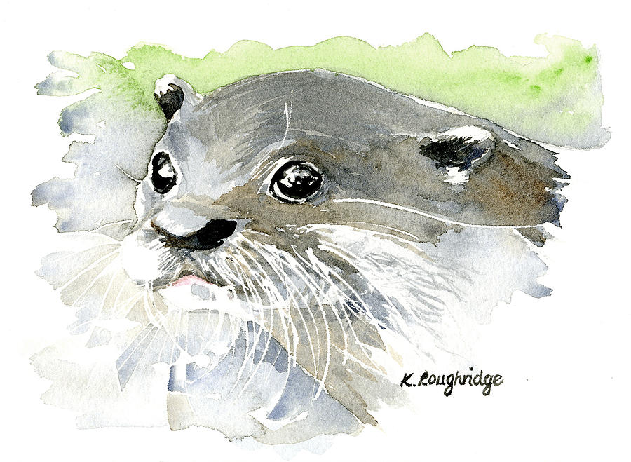 Curious Otter Painting by Karen  Loughridge KLArt
