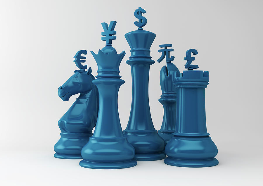 Chess Photograph - Currency Symbols On Chess Pieces by Ikon Ikon Images