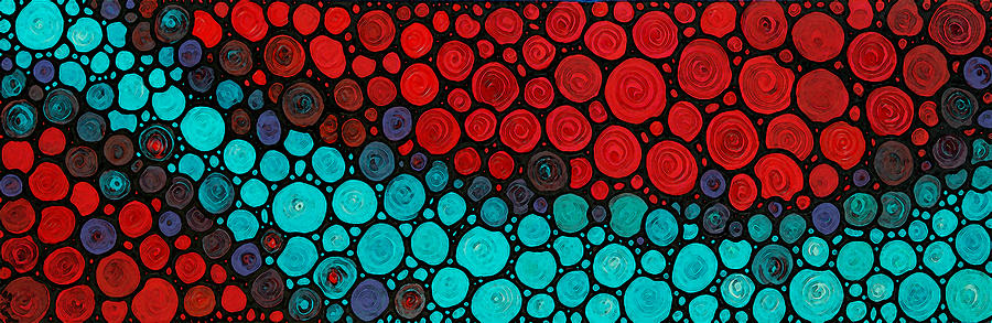 Mosaic Painting - Currents - Red Aqua Art by Sharon Cummings by Sharon Cummings