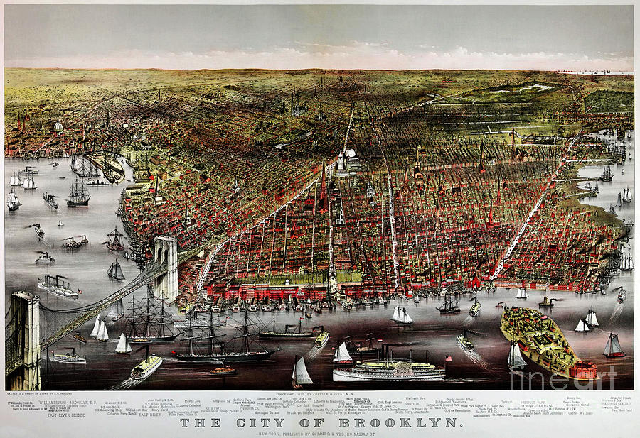 Currier and Ives print of Brooklyn 1879 Painting by Celestial Images