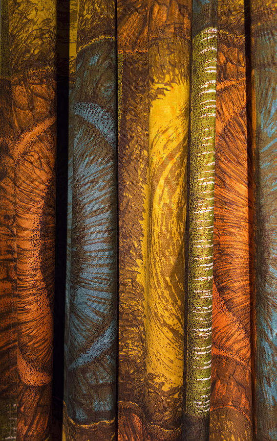 Curtain with beautiful yellow orange golden brown and blue colors Photograph by Matthias Hauser