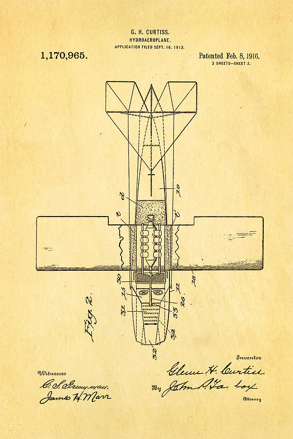Vintage Photograph - Curtiss Hydroplane Patent Art 2 1916 by Ian Monk