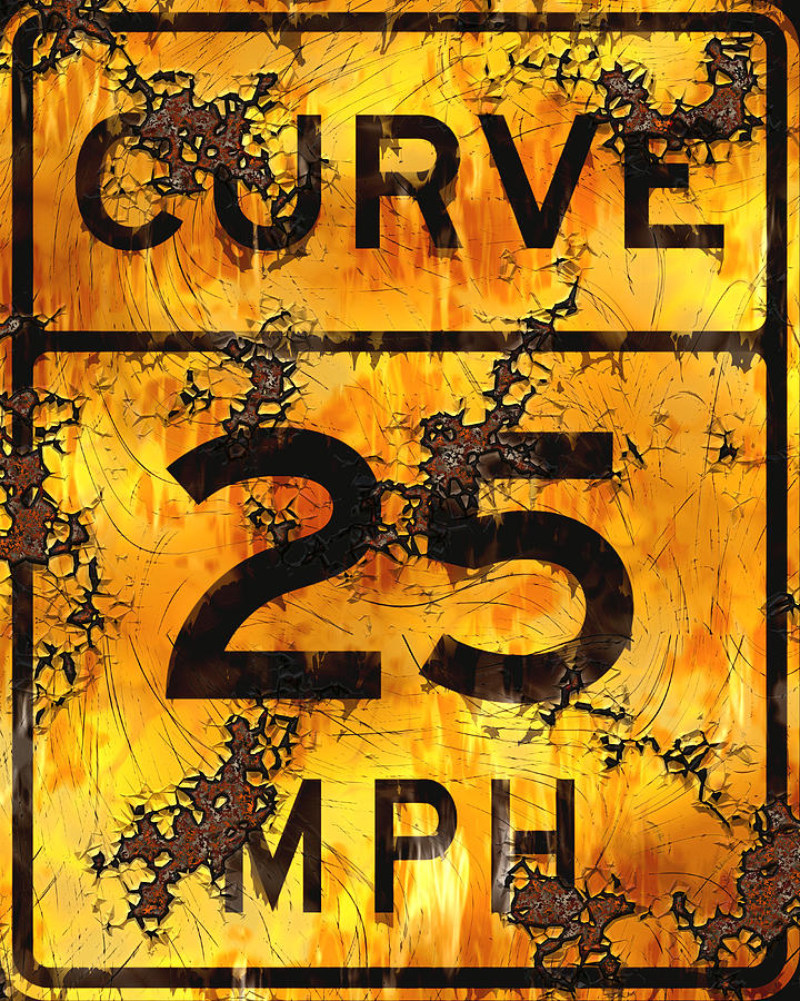 Curve 25 MPH Sign Digital Art by David G Paul