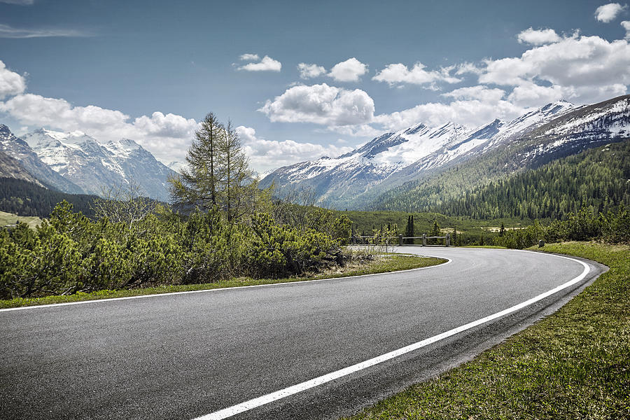 Curved empty road on mountain pass, San Bernardino, Switzerland Photograph by James ONeil Curved empty road on mountain pass, San Bernardino, Switzerland Photograph by James ONeil