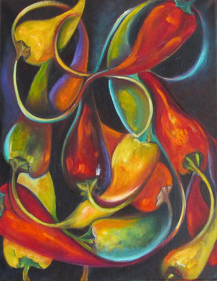 Vegetable Painting - Curvismo Chiles by Judy Lybrand