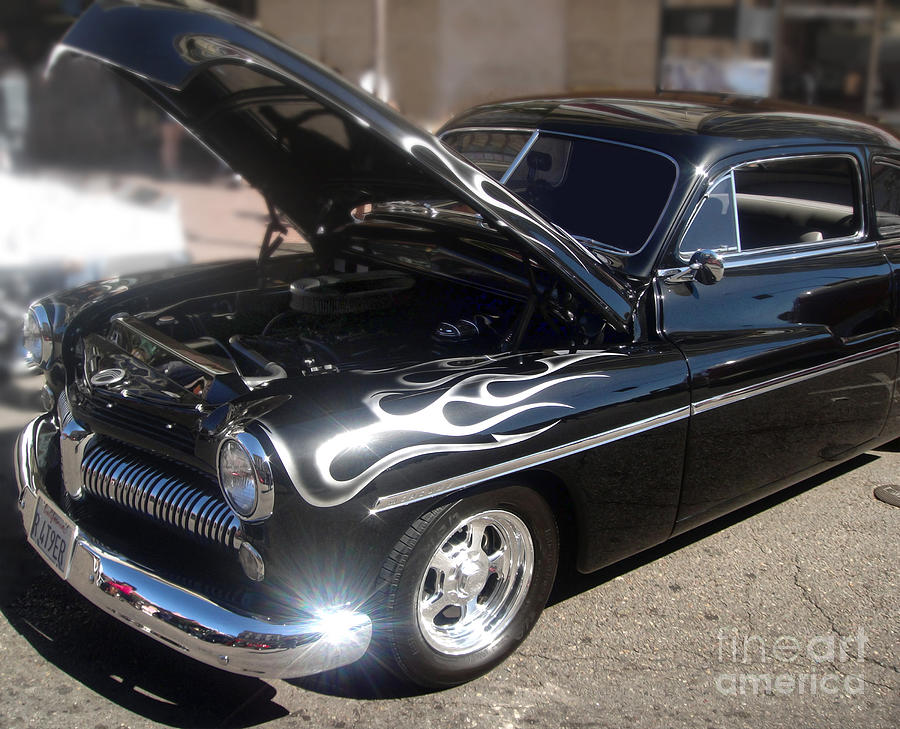 Car Photograph - Custom car with Silver Flames by Gregory Dyer
