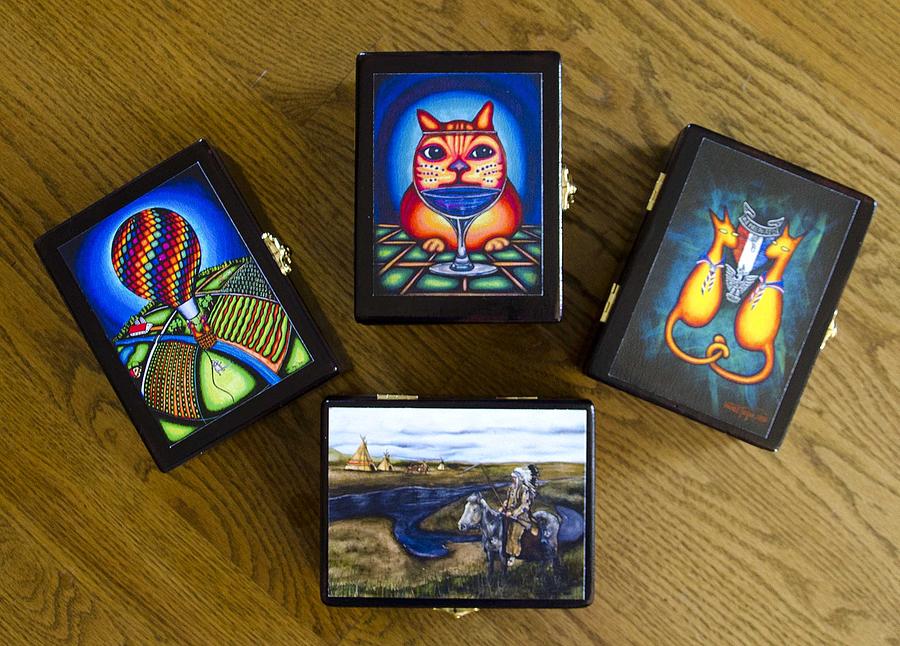 Custom Made Lacquered Wood Card Boxes Mixed Media by Laurie Tietjen