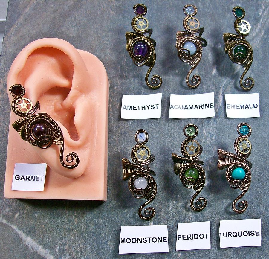 Watch Still Life Jewelry - Customizable Web-Coil Steampunk Ear Cuff in Bronze by Heather Jordan
