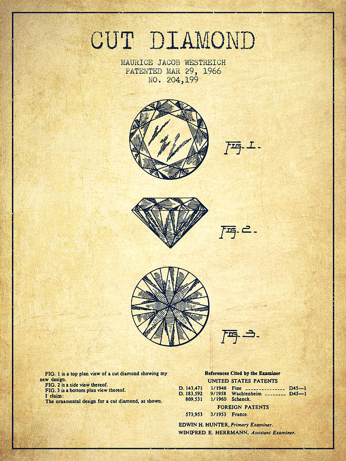 Vintage Digital Art - Cut Diamond Patent From 1966 - Vintage by Aged Pixel