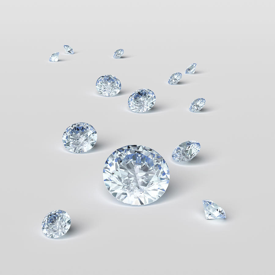 Cut diamonds on white surface Drawing by Doug Armand