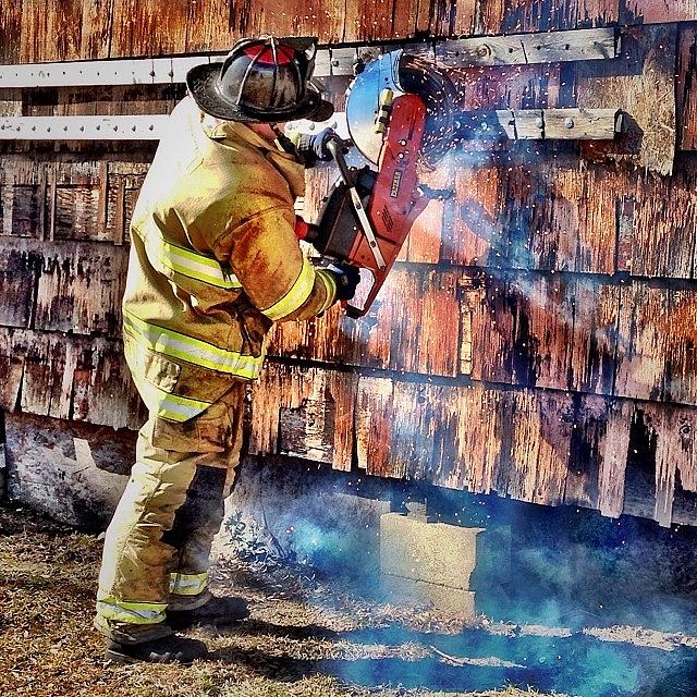 Saw Photograph - Cut Work #firefighter #saw #fire #jifd by DCat Images