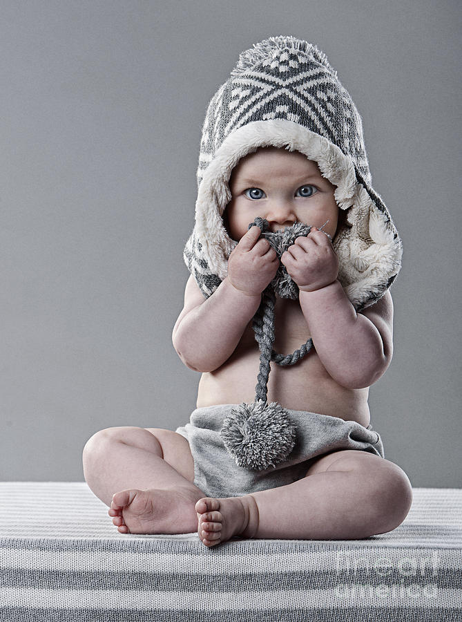 Baby Photograph - Cute Baby In Wool Hat by Justin Paget Baby Photograph - Cute Baby In Wool Hat by Justin Paget