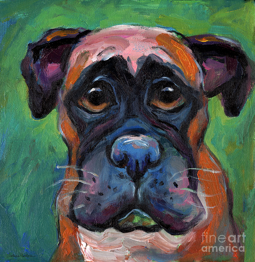 Cute Boxer puppy dog with big eyes painting Painting by Svetlana Novikova