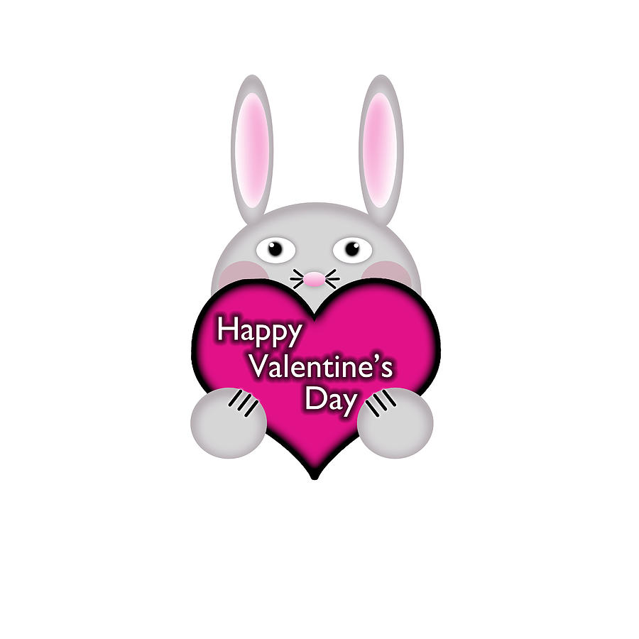 Cute Bunny with Pink Valentines Day Heart Wishes Digital Art by Shelley Neff