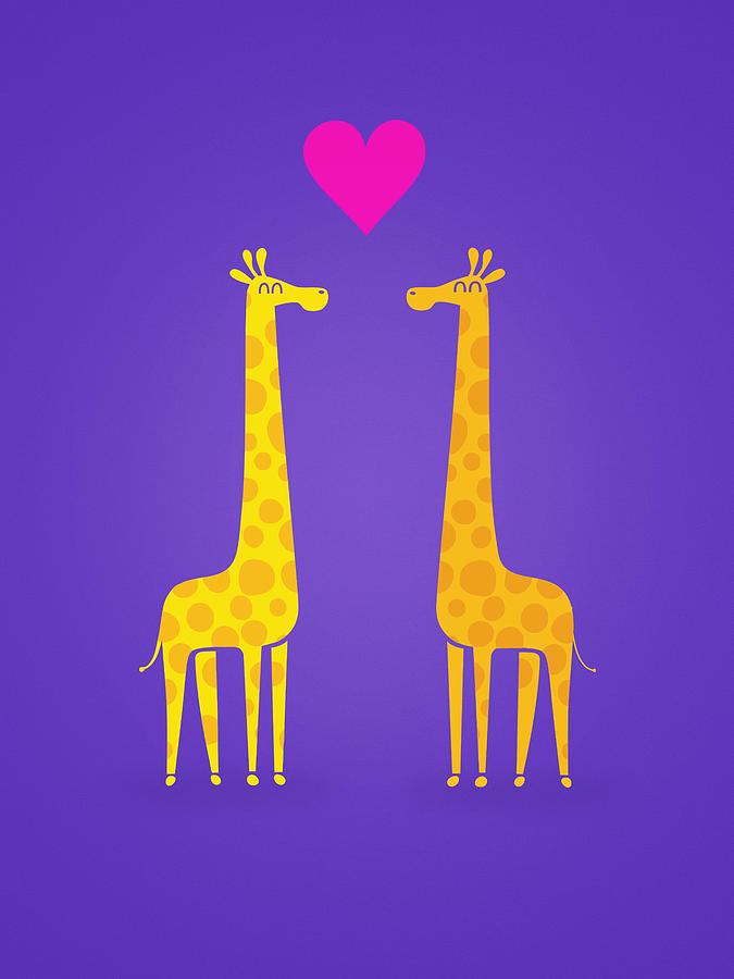 Giraffe Painting - Cute cartoon giraffe couple in Love Purple Edition by Philipp Rietz