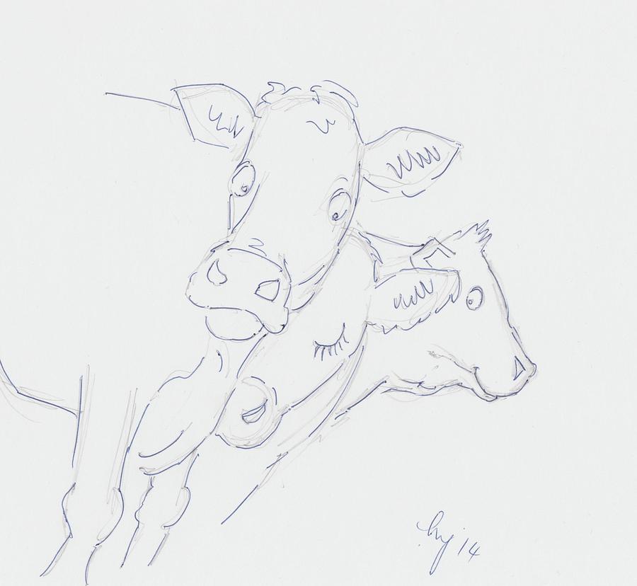 Cute cows cartoon Drawing by Mike Jory