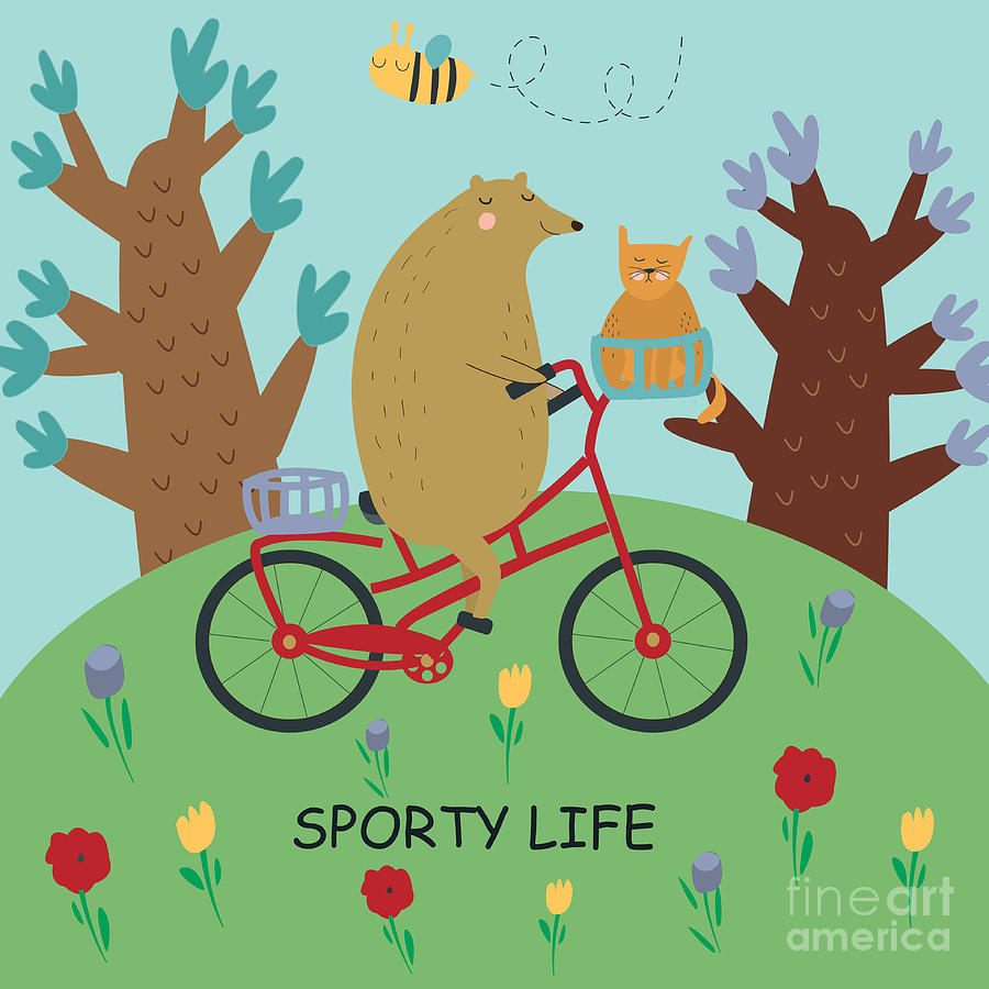 Forest Digital Art - Cute Illustrations Of Bear Riding by Kaliaha Volha Forest Digital Art - Cute Illustrations Of Bear Riding by Kaliaha Volha