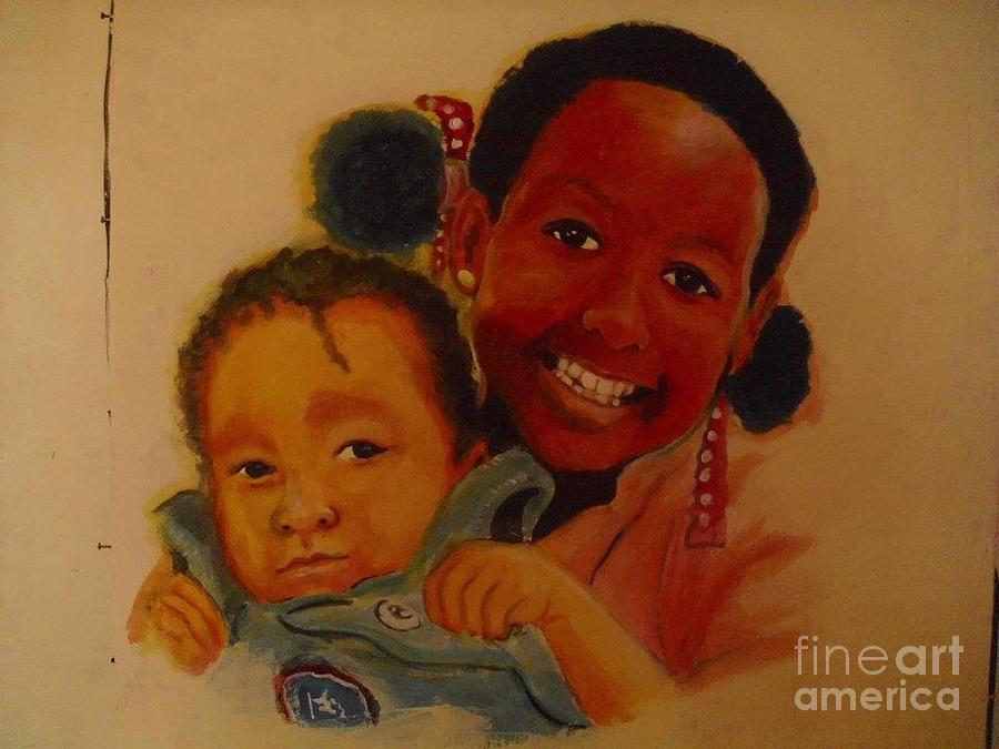 Brotherhood Painting - Cute kids by Nixon Mwangi