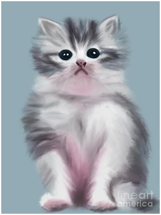 Cute Grey Kitten with Innocent Eyes Painting by Barefoot Bodeez Art