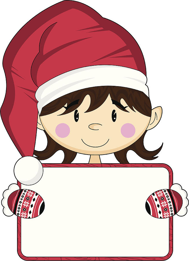 Cute Little Santa Elf Holding Sign Drawing by Mark Murphy