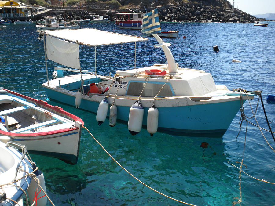 Fish Photograph - Cute Little Santorini Fish Boats by Colette V Hera Guggenheim