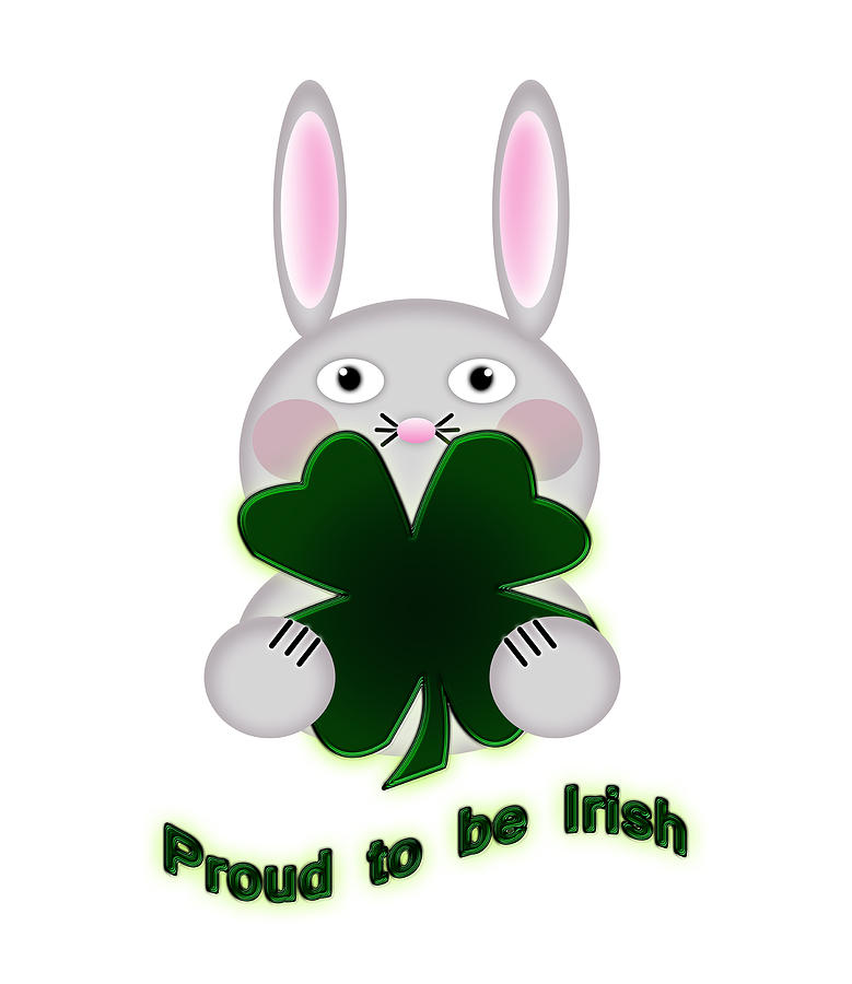 Cute St. Patricks Day Bunny Proud to be Irish Digital Art by Shelley Neff