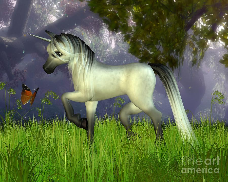 Unicorn Digital Art - Cute Toon Unicorn by Fairy Fantasies