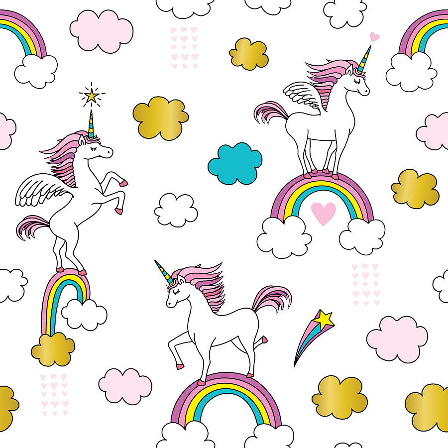 Cute Unicorn seamless pattern Drawing by Miakievy