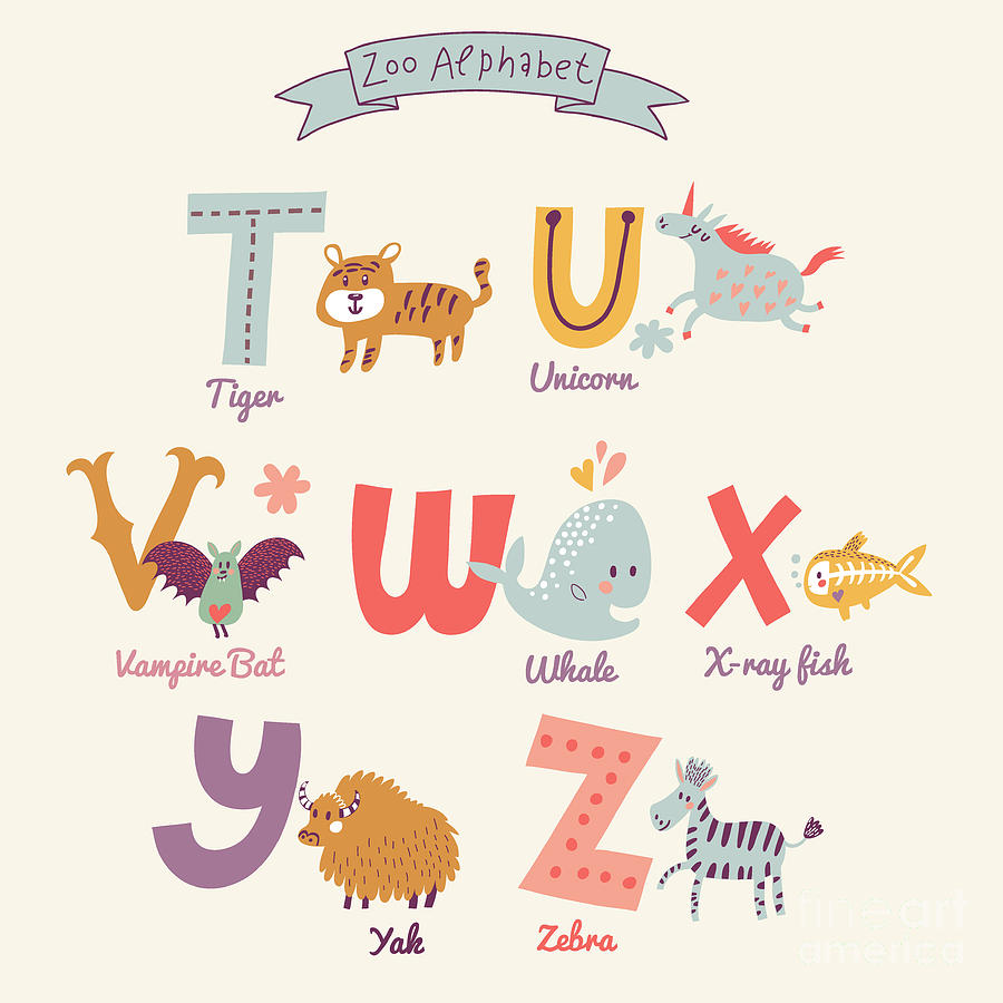 Cute Zoo Alphabet In Vector T U V Digital Art by Smilewithjul