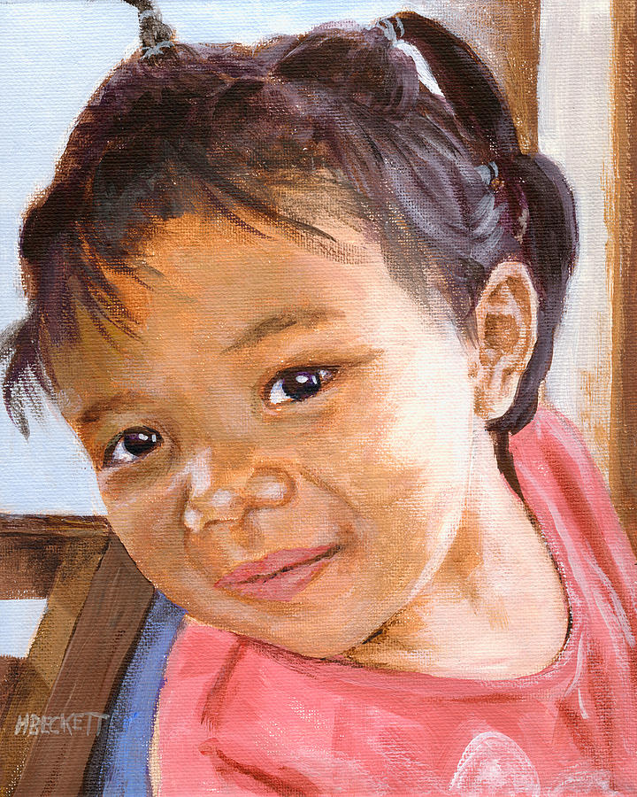 Portrait Painting - Cutie In Pink by Michael Beckett