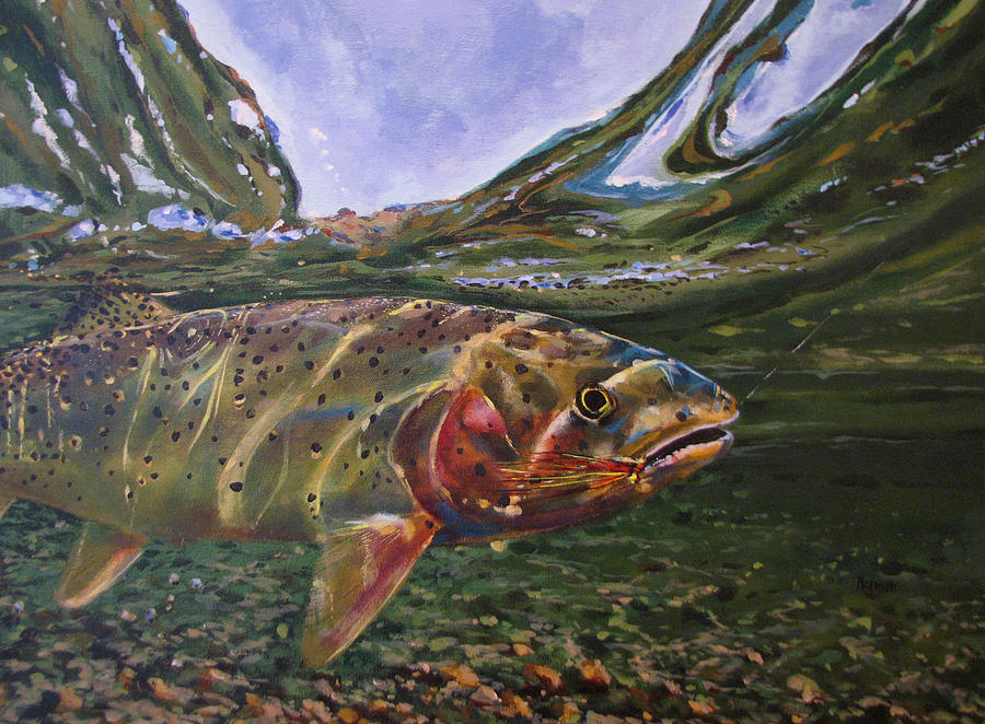 Cutthroat Hooked in the Ripple Painting by Les Herman