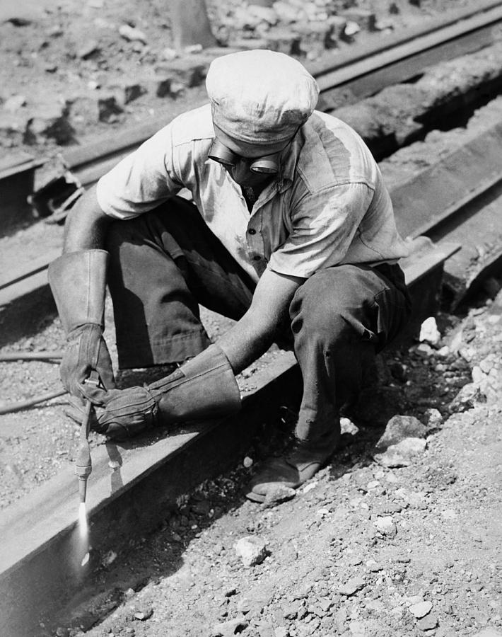 Cutting Railroad Tracks Photograph by Underwood Archives