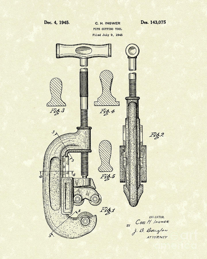 Cutting Tool 1945 Patent Art Drawing by Prior Art Design