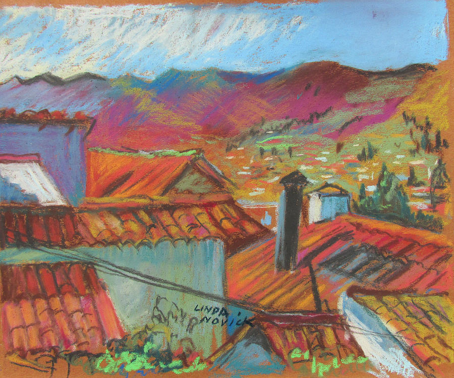 Cuzco Rooftops Painting by Linda Novick