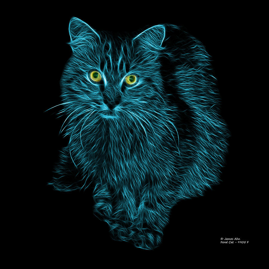 Cyan Feral Cat - 9905 F Digital Art by James Ahn