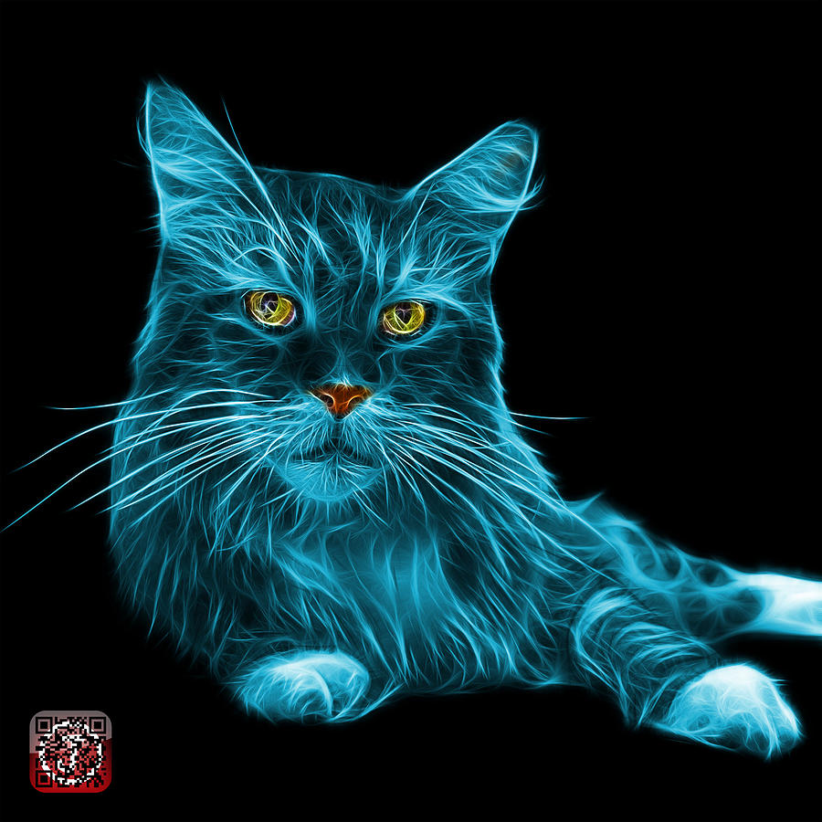 Cyan Maine Coon Cat - 3926 - BB Painting by James Ahn