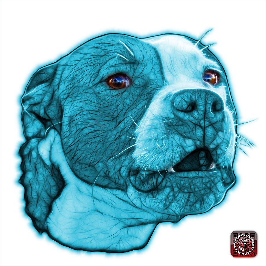 Cyan Pitbull Dog Art - 7769 - Wb - Fractal Dog Art Mixed Media by James Ahn