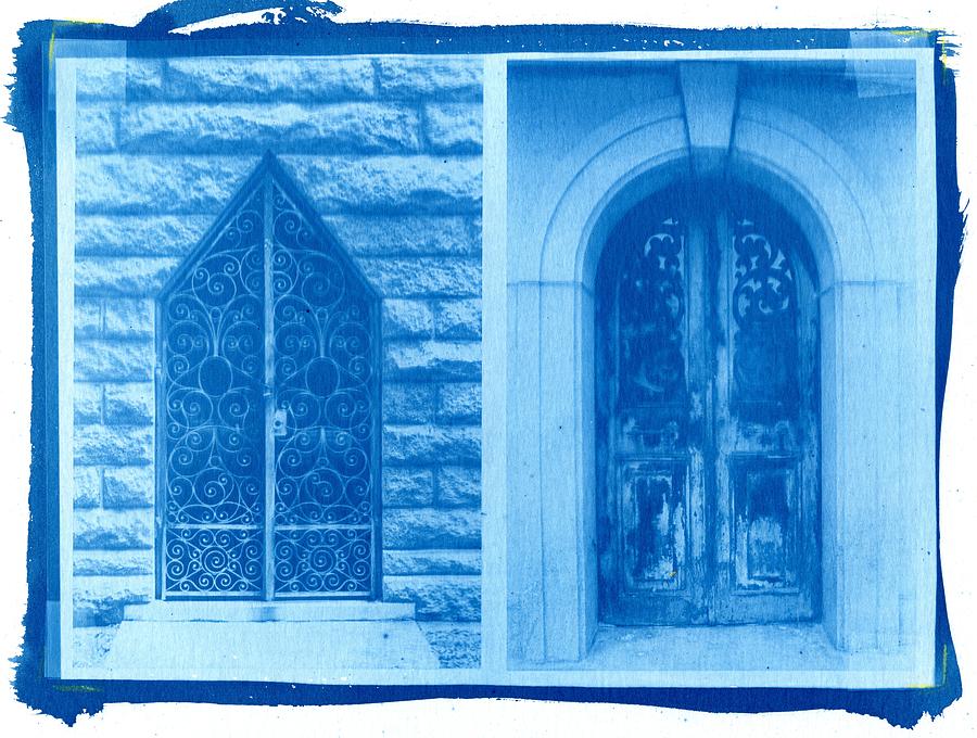 Cyanotype Crypt Doors Photograph by Jane Linders