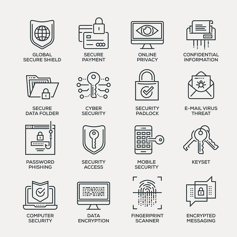 Cyber Security Icon Set - Line Series Drawing by Enis Aksoy