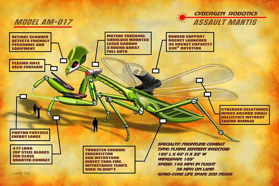 Cybergen Robotics Assault Mantis Insectoid Digital Art by John Wills
