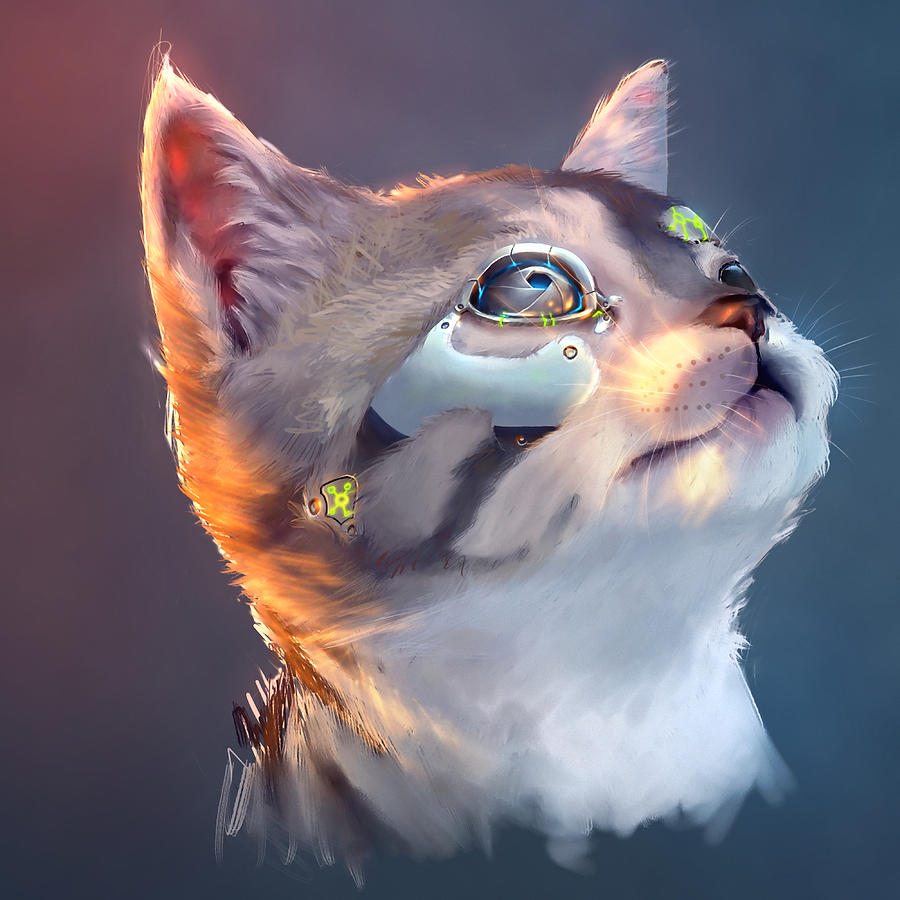 Cyborg Cat Painting by Matt Van Gorkom - Pixels