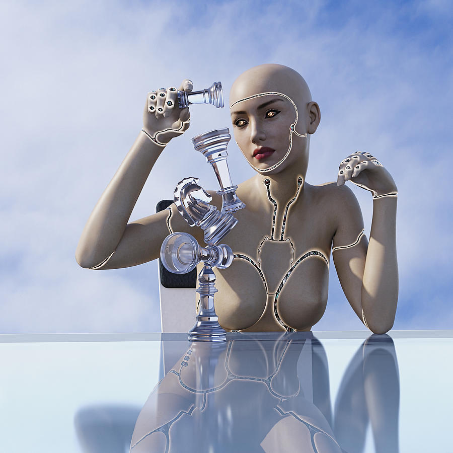 Cyborg woman balancing chess pieces Photograph by Donald Iain Smith