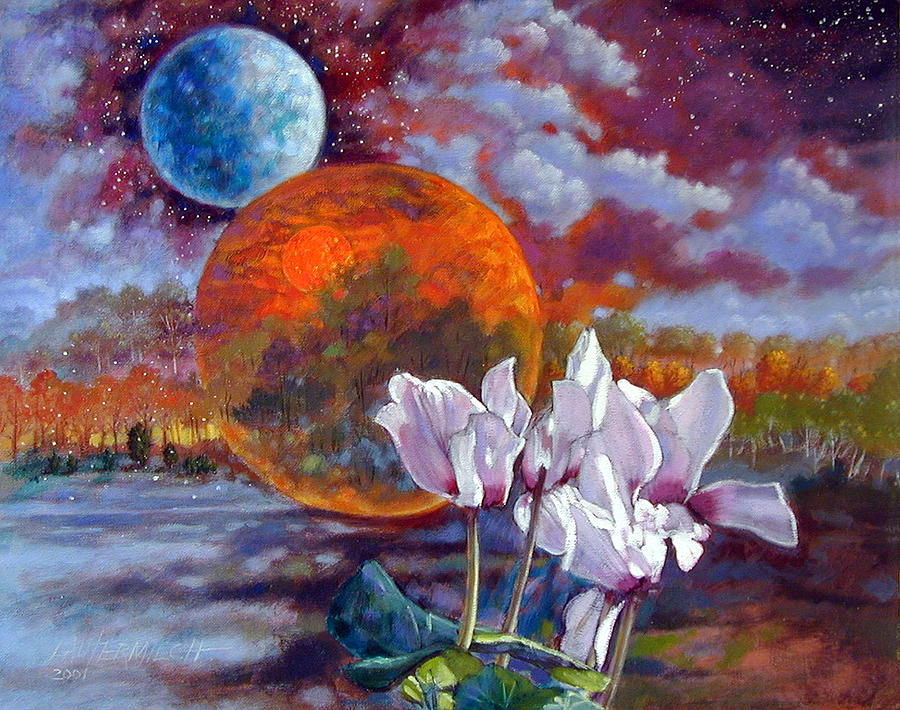 Cyclamen Over New World Painting by John Lautermilch
