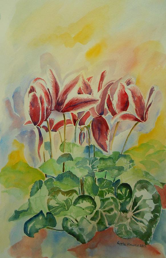 Flower Painting - Cyclamen still life in Watercolor by Geeta Yerra