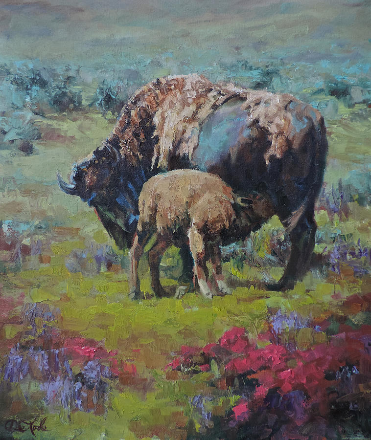 Bison Painting - Cycles by Mia DeLode